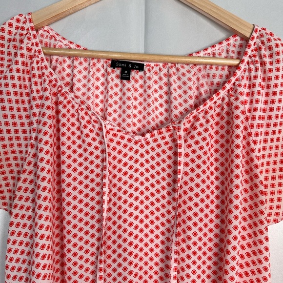Sami & Jo Blouse Women Orange and White tie closure peasant top size Medium. - Picture 3 of 8